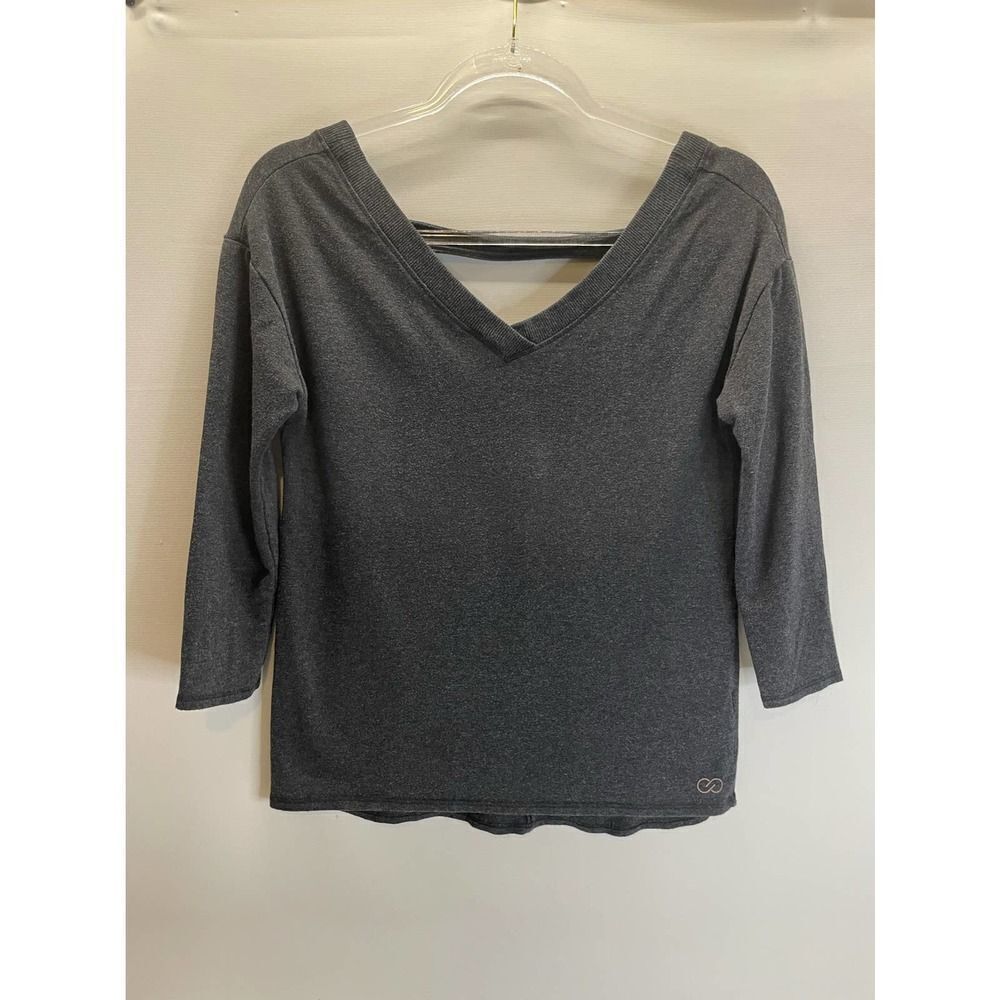 Calia Gray Effortless V-neck V-back Cutout 3/4 Sleeve Top Womens XS